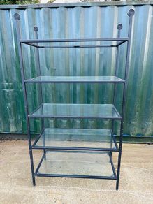 3 Large Black Glass Shelf Shop Display Stands - Steel Construction Very Good Quality