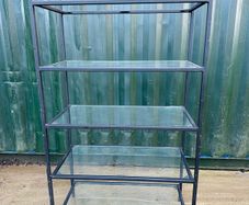 3 Large Black Glass Shelf Shop Display Stands - Steel Construction Very Good Quality