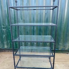 3 Large Black Glass Shelf Shop Display Stands - Steel Construction Very Good Quality