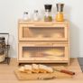 Double Layer Bread Box for Kitchen Counter, Large Capacity Bamboo Bread Storage Container, Farmhouse Wooden Breadbox for Homemade Bread, Storage Holder Bin with Acrylic Wavy Door Panel, Natural Image 8