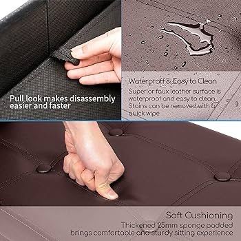 NEW SALE | Folding Ottoman Bench Storage Box with Lid, Large Storage Seat Faux Leather Footstool Toy Storage Box, Brown, 76 x 38 x 38 cm