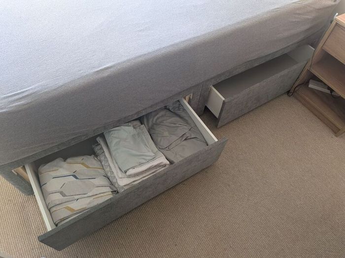 Complete Bed Set: Emma Mattress + JYSK Storage Base + 2 Lockers and Touch Lamps