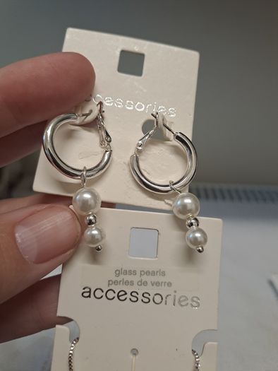 Silver Tone Pearl Jewellery Set Necklace Hoop Earrings New