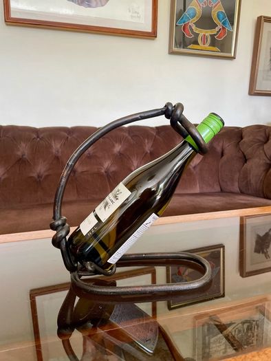 Vintage 20th Century Cast Iron Metal Brutalist Sculpture Bottle Holder Wine Rack