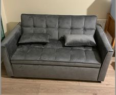 Sofa bed, grey velvet, 2-seater