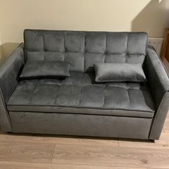 Sofa bed, grey velvet, 2-seater