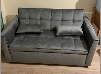 Sofa bed, grey velvet, 2-seater