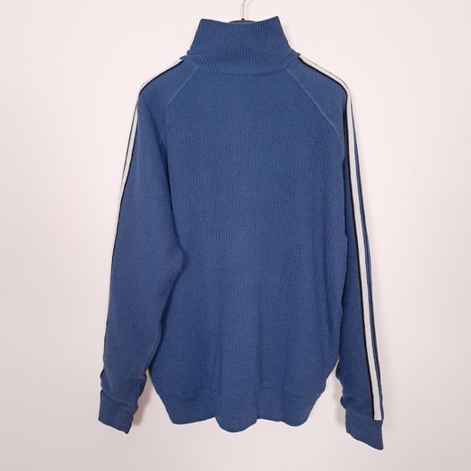 Crane Sports Blue Quarter Zip Ribbed Pullover Golf Sweater Racing Stripes Size L