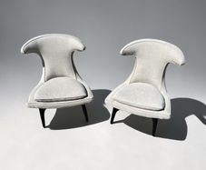 Pair of Statement Wingback Accent Chairs -Light Grey