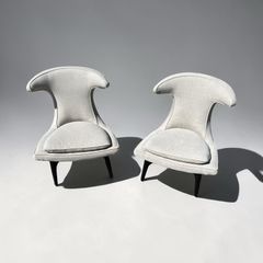 Pair of Statement Wingback Accent Chairs -Light Grey