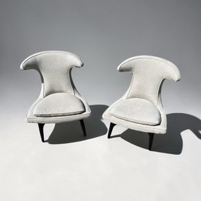 Pair of Statement Wingback Accent Chairs -Light Grey