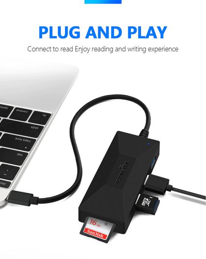 Rocketek USB 3.1 (Type-C) USB 3.0 Hub & SD/TF Card Reader (Brand New/Warranty)