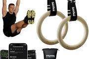 Gymnastics Rings - Gymnastic Rings &amp; Gym Rings - Calisthenics Rings for Strength Training - Olympic Rings for Home Workouts - Wooden Pull Up Rings with Adjustable Straps