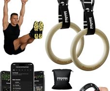 Gymnastics Rings - Gymnastic Rings & Gym Rings - Calisthenics Rings for Strength Training - Olympic Rings for Home Workouts - Wooden Pull Up Rings with Adjustable Straps