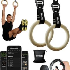 Gymnastics Rings - Gymnastic Rings & Gym Rings - Calisthenics Rings for Strength Training - Olympic Rings for Home Workouts - Wooden Pull Up Rings with Adjustable Straps