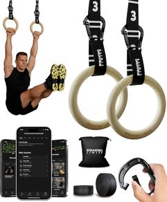 Gymnastics Rings - Gymnastic Rings & Gym Rings - Calisthenics Rings for Strength Training - Olympic Rings for Home Workouts - Wooden Pull Up Rings with Adjustable Straps
