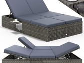 Double Sun lounger with table attached Sun Lounger for 2 People with Folding Table Garden Lounger 7 cm Cushions Weatherproof 400 kg Load Capacity Recliner Adjustable