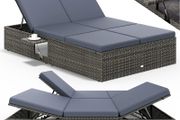 Double Sun lounger with table attached Sun Lounger for 2 People with Folding Table Garden Lounger 7 cm Cushions Weatherproof 400 kg Load Capacity Recliner Adjustable