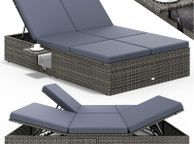 main image for ad Double Sun lounger with table attached Sun Lounger for 2 People with Folding Table Garden Lounger 7 cm Cushions Weatherproof 400 kg Load Capacity Recliner Adjustable
