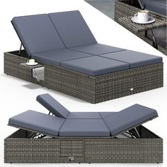 Double Sun lounger with table attached Sun Lounger for 2 People with Folding Table Garden Lounger 7 cm Cushions Weatherproof 400 kg Load Capacity Recliner Adjustable