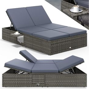 Double Sun lounger with table attached Sun Lounger for 2 People with Folding Table Garden Lounger 7 cm Cushions Weatherproof 400 kg Load Capacity Recliner Adjustable