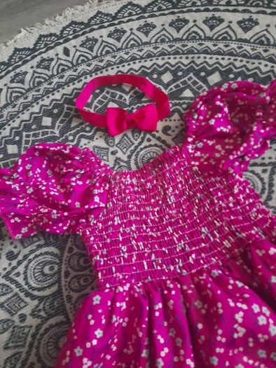 girls pink floral dress and hairband