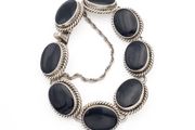 Vintage Signed Mexico Sterling Silver Onyx Chunky Bracelet