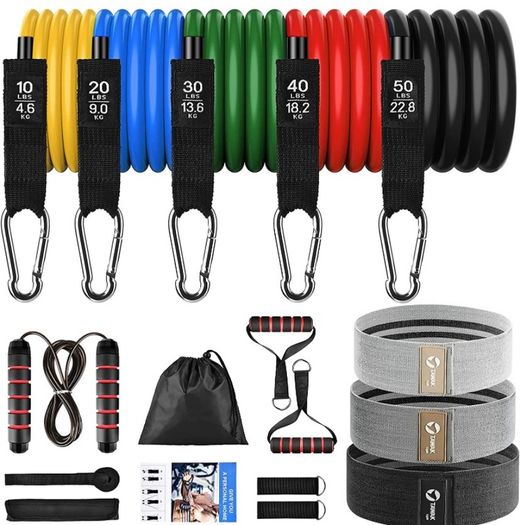 Resistance Bands Set , 17 Pack Exercise Bands Stackable up to 150 LBS, Workout Bands with Door Anchor, Handles & Legs Ankle Straps for Resistance & Endurance Training (FREE POSTAGE)