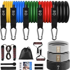 Resistance Bands Set , 17 Pack Exercise Bands Stackable up to 150 LBS, Workout Bands with Door Anchor, Handles & Legs Ankle Straps for Resistance & Endurance Training (FREE POSTAGE)