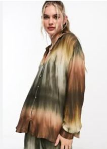 Fab Pull & Bear (Zara Group) Khaki Tie Dye Shirt Size XL UK 14