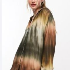 Fab Pull & Bear (Zara Group) Khaki Tie Dye Shirt Size XL UK 14