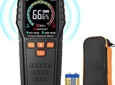 Pinless Moisture Meters - with Backlit LCD Screen Non-Invasive Damp Meter Detects up to 3/4-Inch Below Surface for Non-Destructive Moisture Detection Wallboard Masonry Hardwood and Softwood