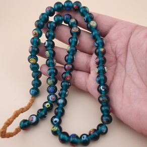 Vintage African Style Eyes Glass Beads Strand 22 inches