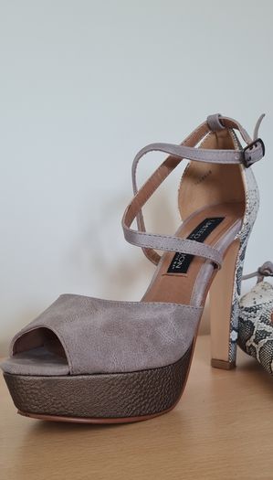 Grey/Snakeprint Platform Heels