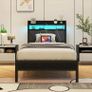 Single Bed Frame with LED Lights Storage Upholstered Headboard and Charging Station Image 9