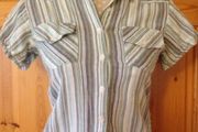 Size 8 Short Sleeved Turquoise Striped a Shirt