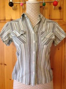 Size 8 Short Sleeved Turquoise Striped a Shirt