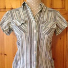 Size 8 Short Sleeved Turquoise Striped a Shirt