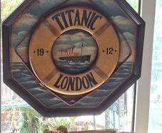 Large Vintage Wooden Titanic Sign hand-painted 3D Octagon sign features a Central Ocean Scene surrounded by a Decorative Life Preserver, Postage Available or Collection
