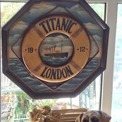 Large Vintage Wooden Titanic Sign hand-painted 3D Octagon sign features a Central Ocean Scene surrounded by a Decorative Life Preserver, Postage Available or Collection