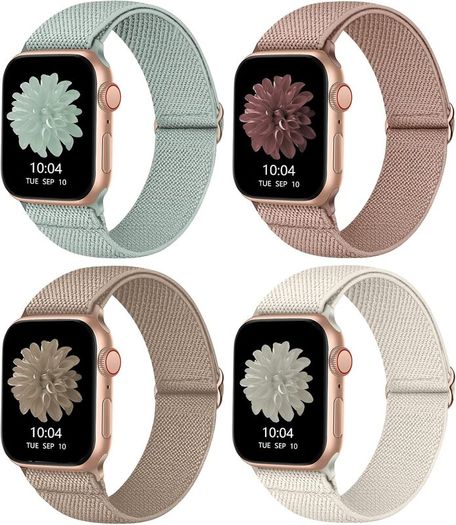 4 Pack Stretchy Nylon Strap Compatible with Apple Watch Straps 38mm 40mm 41mm 42mm(series 11 10), Adjustable Sport Elastic Bands for iWatch Series 11/10/9/8/7/6/5/4/3/2/1/Ultra3/2/1/SE3