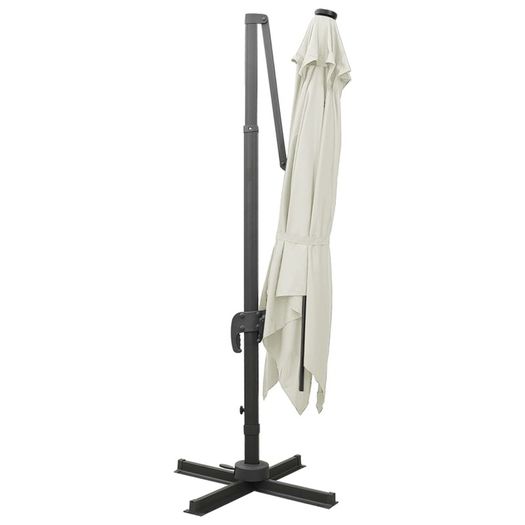 Cantilever Umbrella with Pole and LED Lights Sand 300 cm