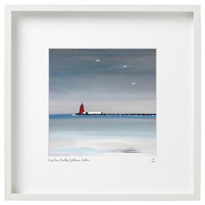 Blue Grey Sky, Poolbeg Lighthouse, Large Framed Print by Helen Mathews