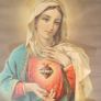 Vintage framed devotional Swiss print of the Immaculate Heart of Mary in a simple wooden frame 1930s 1940s Image 2