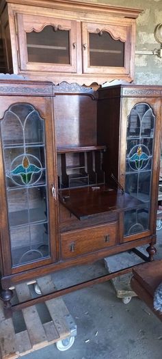 Antique English made By Harrison and Gibson Ilford very rare piece Bureau / Display case with original stained glass with brass fittings and locks. Circa 1930s beautiful
