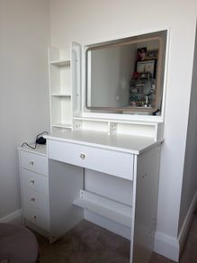 Dressing Table with LED Mirror and Adjustable Lights, 90cm White Vanity Desk