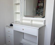 Dressing Table with LED Mirror and Adjustable Lights, 90cm White Vanity Desk