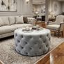Round Velvet Coffee Table  Tinted Glass Top Image 10