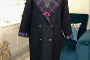 Ladies Black Coat with Tartan inside from Gm Globus. Size UK 14 / EU 42