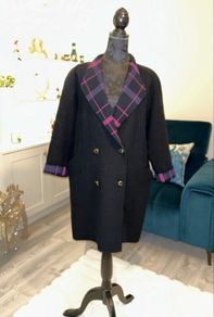 Ladies Black Coat with Tartan inside from Gm Globus. Size UK 14 / EU 42